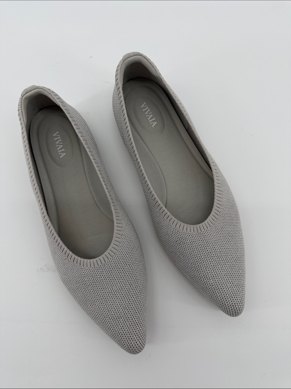Vivaia Pointed-Toe Ballet Flats (Aria 5°) in Silver US 8 S81